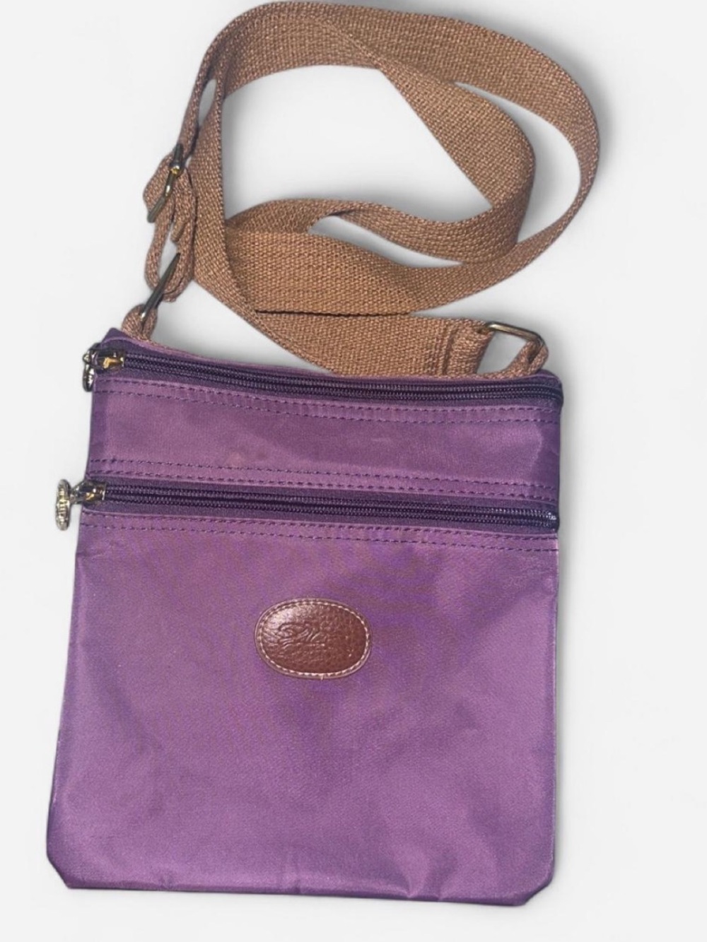 Longchamp Purple Crossbody Bag with Adjustable brown Strap
